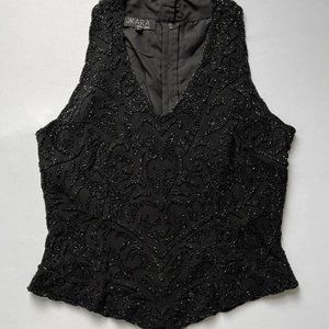 J Kara New York Women's Sz XXL Black Beaded Sleeveless Top Shirt Mock Neck